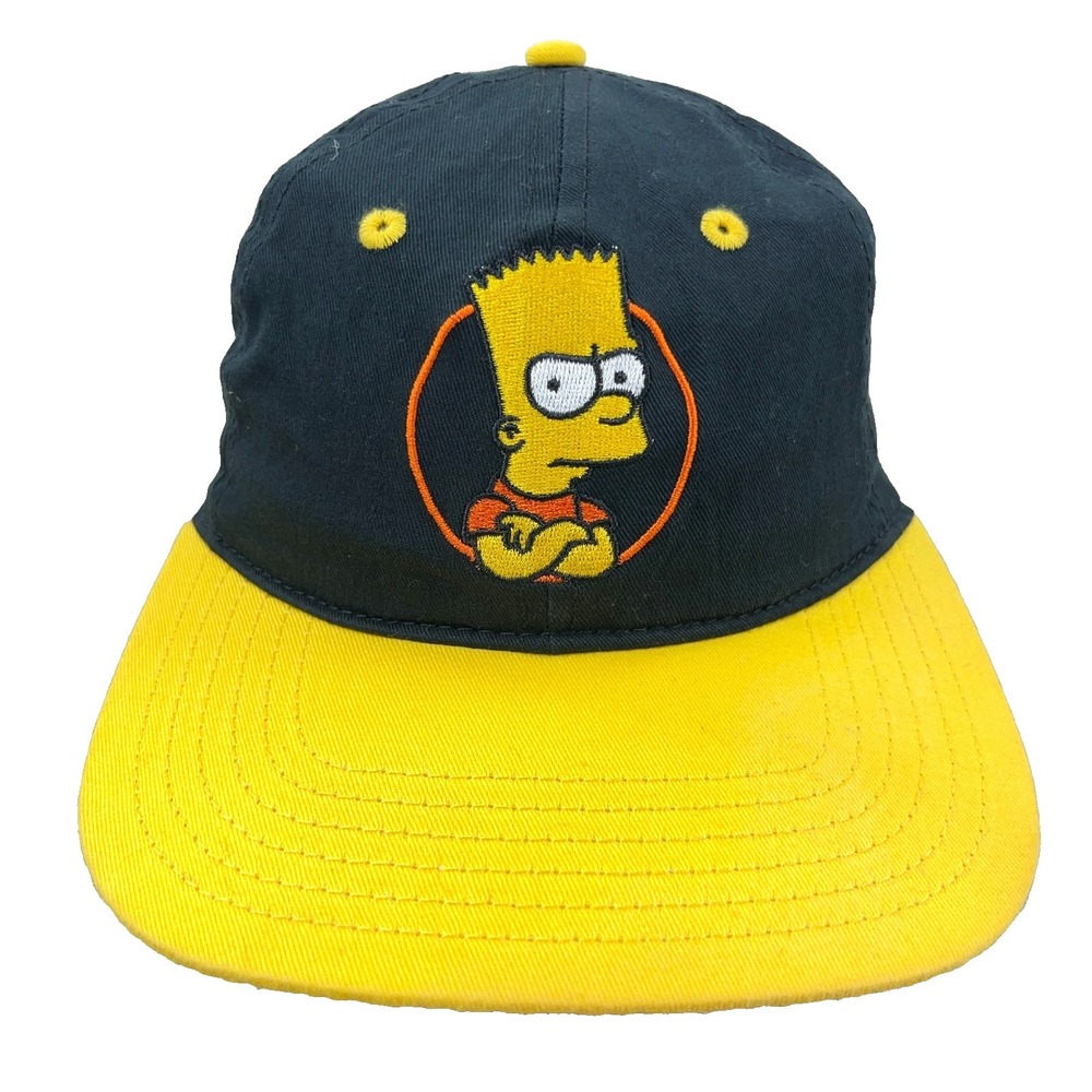 The Simpsons Snapback Hat Cap Bart Simpson Black Yellow Mad Engine Retro Adult